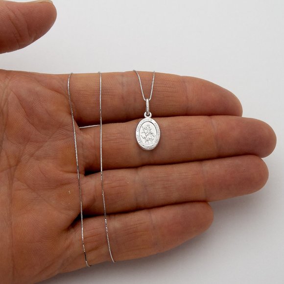 10K Solid Gold St Christopher Pendant Necklace Real Gold Saint Christopher Charm - Picture 5 of 10